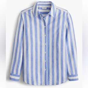 J. Crew Blue White Striped Linen Cotton Blend Button Up Shirt Women's XXL NEW